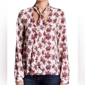 Astr The Label Floral Print Tie Neck Blouse medium